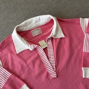 NWT Free People We The Free Pink Clean Prep Polo Oversized Pullover Size S